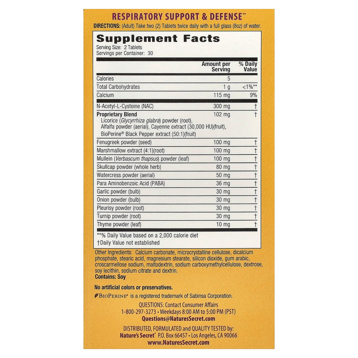 Nature's Secret Respiratory & Defence 60 Tablets