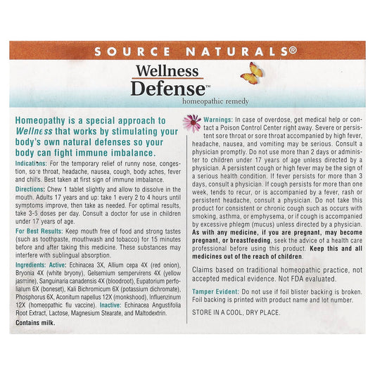 Source Naturals, Wellness Defense™, 48 Homeopathic Tablets