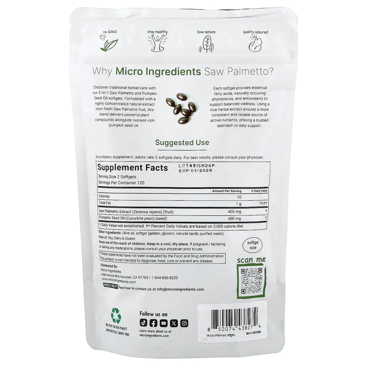 Micro Ingredients Saw Palmetto with Pumpkin Seed Oil 240 Caps