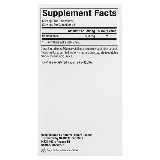 Natural Factors Benfotiamine 165 mg 30 Veg Caps