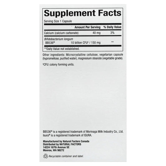 Natural Factors Travel Biotic BB536 10 Billion CFU 60 Veg Caps, FREE POSTAGE