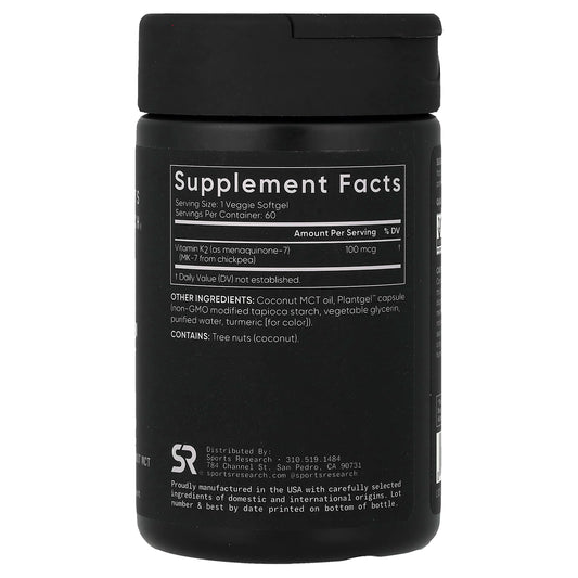 Sports Research Vitamin K2, Plant-Based 100 mcg 60 Softgels