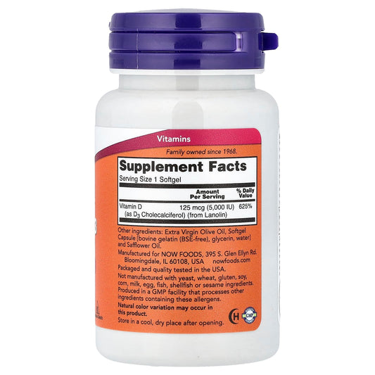 NOW Foods Vitamin D-3, High Potency 5,000 IU 120 Softgels