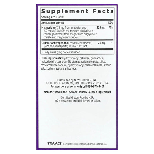 New Chapter, Magnesium + Ashwagandha, 30 Vegan Tablets