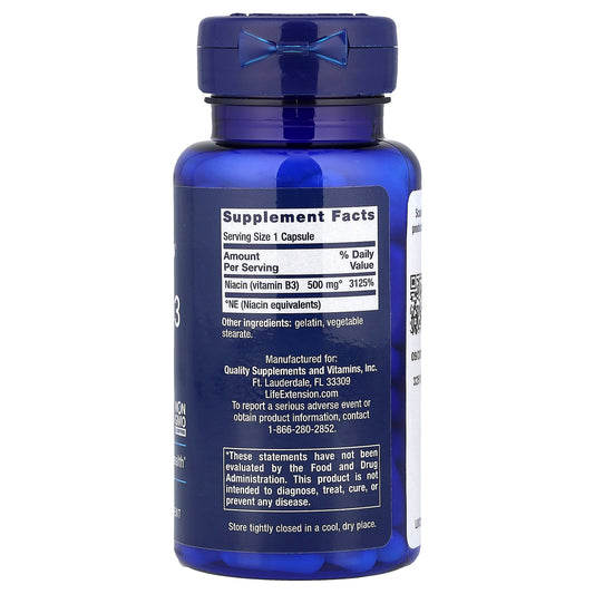 Life Extension Vitamin B3 Niacin 500 mg 100 Caps