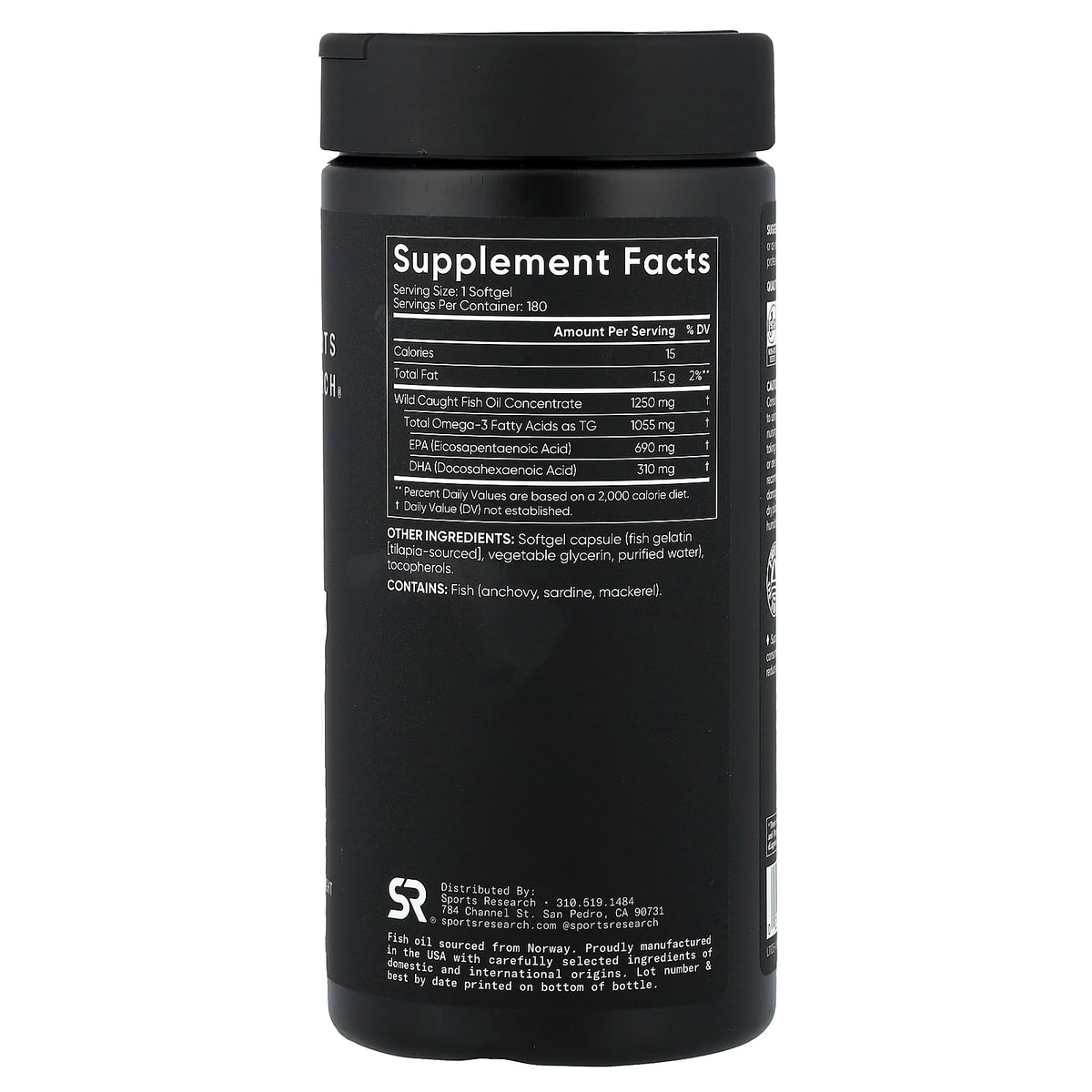 Sports Research Omega-3 Fish Oil, Triple Strength 180 Softgels