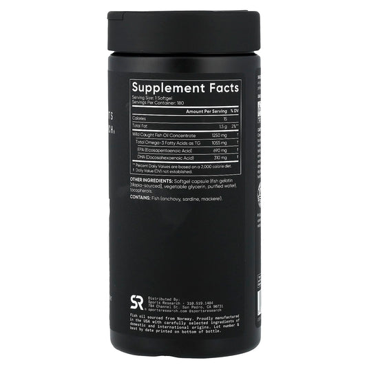 Sports Research Omega-3 Fish Oil, Triple Strength 180 Softgels
