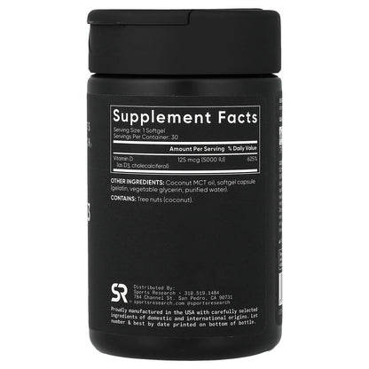 Sports Research, Vitamin D3 with Coconut Oil, 5,000 IU, 30 Softgels