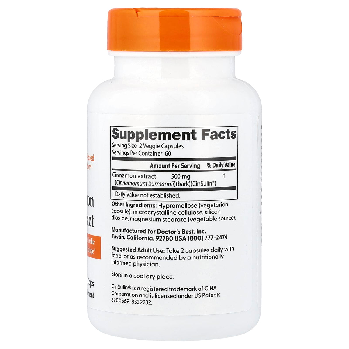 Doctor's Best, Cinnamon Extract with CinSulin, 250 mg, 120 Veggie Caps
