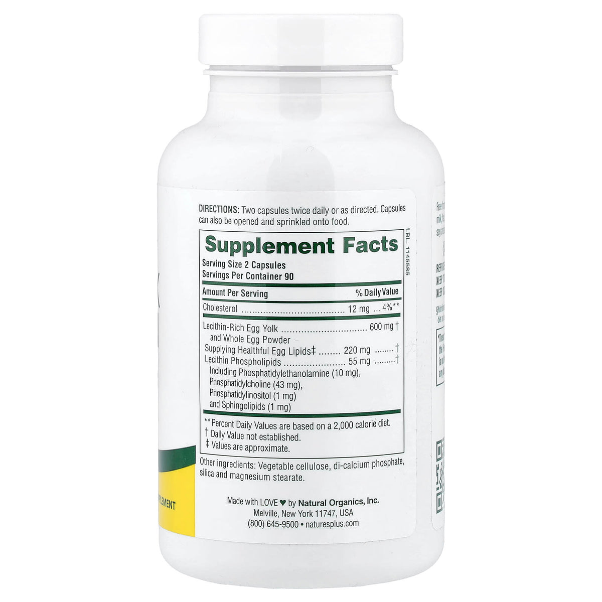 Nature's Plus, Egg Yolk Lecithin, 300 mg, 180 Vegetarian Capsules