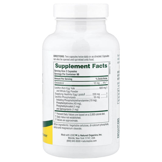 Nature's Plus, Egg Yolk Lecithin, 300 mg, 180 Vegetarian Capsules