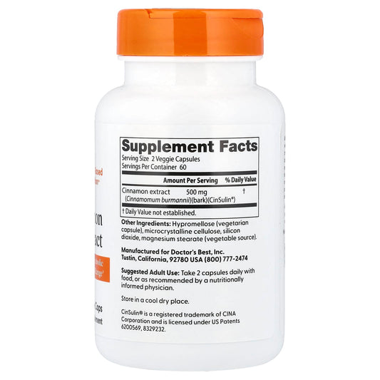 Doctor's Best, Cinnamon Extract, 120 Veggie Caps (250 mg per Capsule)
