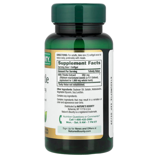 Nature's Bounty Milk Thistle Extract 1000 mg 50 Rapid Release Softgels