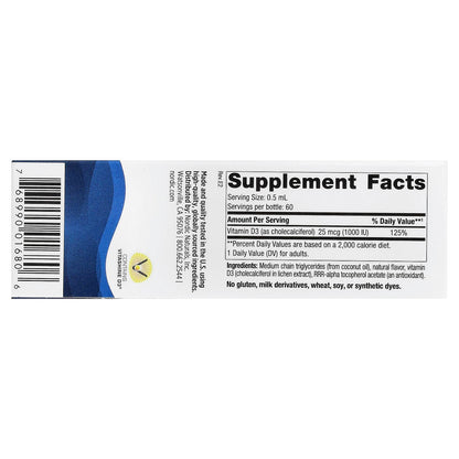 Nordic Naturals, Plant-Based Vitamin D3 Liquid, Great Apple, 25 mcg (1,000 IU), 1 fl oz (30 ml)
