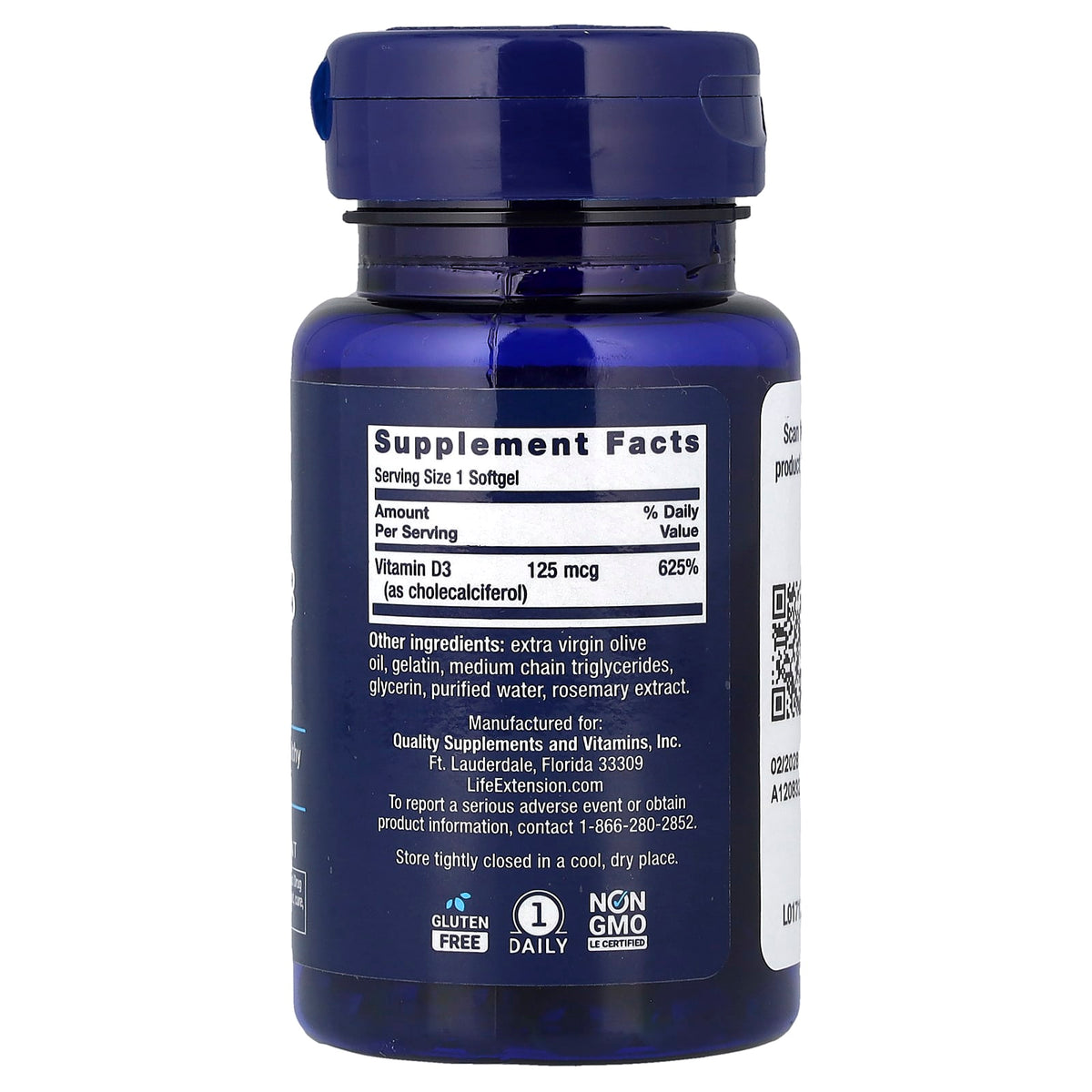 Life Extension, Vitamin D3, 125 mcg (5,000 IU), 60 Softgels