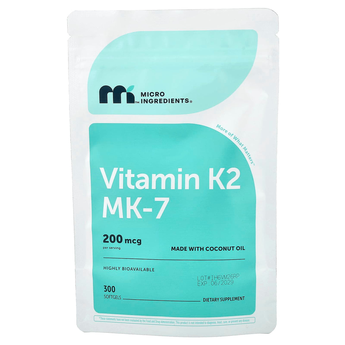 Micro Ingredients Vitamin K 200 mcg 300 Softgels