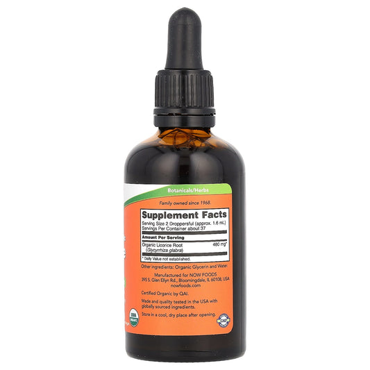 NOW Foods, Certified Organic Liquorice Root, 480 mg, 2 fl oz (59 ml)