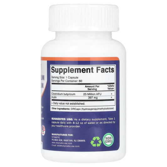 Vitamatic, Clostridium Butyricum, 25 Million AFU, 60 DRcaps