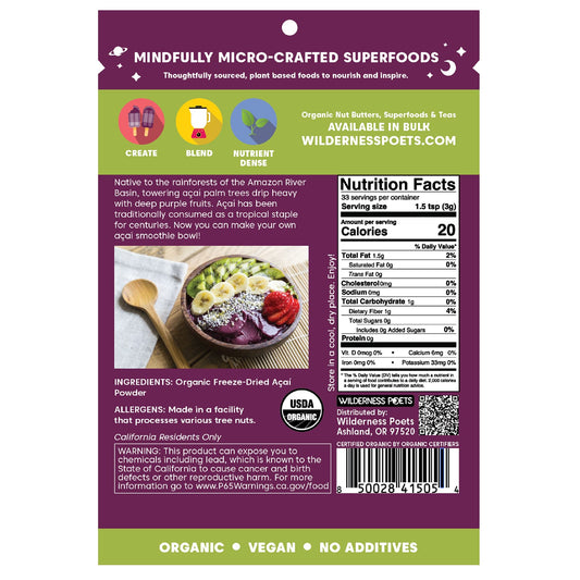 Wilderness Poets, Organic Brazilian Acai Berry Powder, 99 g (3.5 oz)