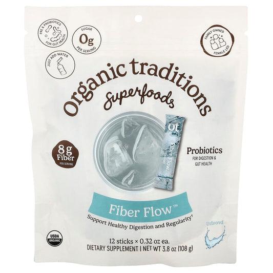 Organic Traditions, Fibre Flow™, Unflavoured, 12 Sticks, 0.32 oz (9 g) Each