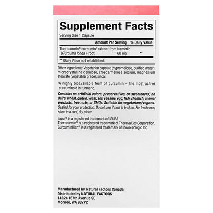 Natural Factors, CurcuminRich, Double Strength Theracurmin, 120 Vegetarian Caps
