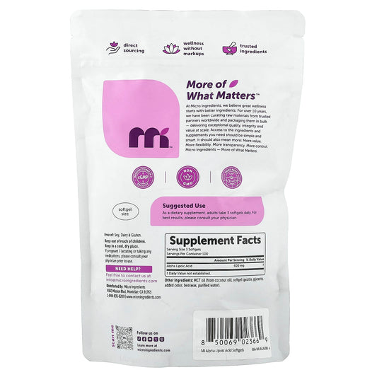 Micro Ingredients, Alpha Lipoic Acid, 300 Softgels (200 mg Per Softgel)
