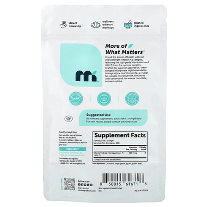 Micro Ingredients Vitamin K 200 mcg 300 Softgels