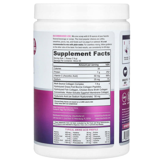 Vitauthority, Multi Collagen Protein+, Unflavoured, 8.26 oz (234 g)