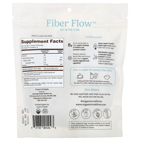 Organic Traditions, Fibre Flow™, Unflavoured, 12 Sticks, 0.32 oz (9 g) Each