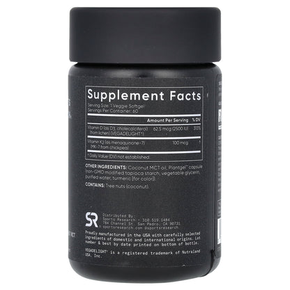 Sports Research D3 + K2, Plant-Based, / 62.5 mcg 60 Softgels