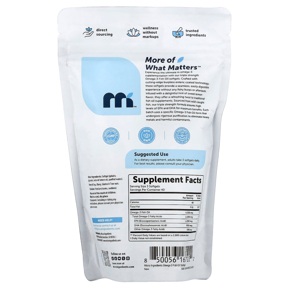 Micro Ingredients Triple Strength Omega-3 Fish Oil 1,400 mg 120 Caps