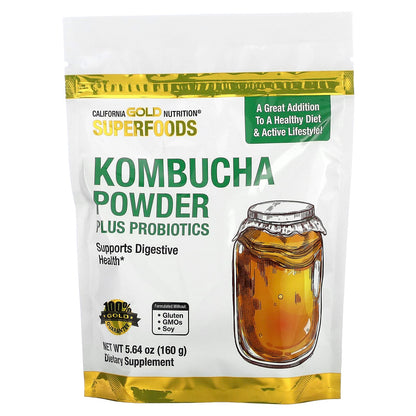 California Gold Nutrition, Superfoods, Kombucha Powder with Kombucha, Brewed Apple Cider Vinegar and Soluble Tapioca Fibre Plus Probiotics, 5.64 oz (160 g)