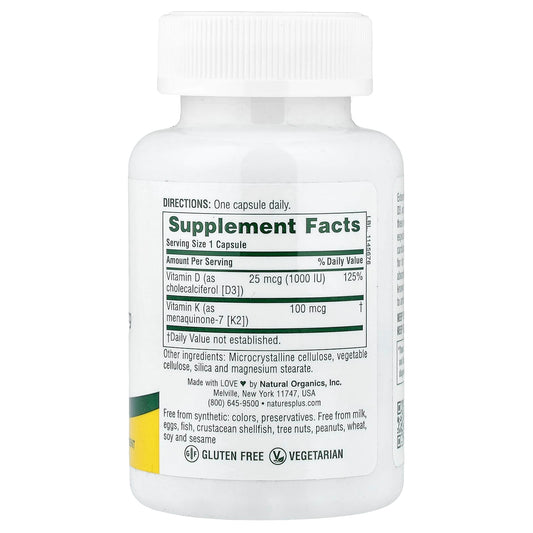 Nature's Plus, Vit D3 + Vit K2, 90 Capsules