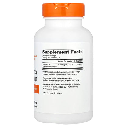 Doctors Best Vitamin D3 5,000 IU 720 Softgels