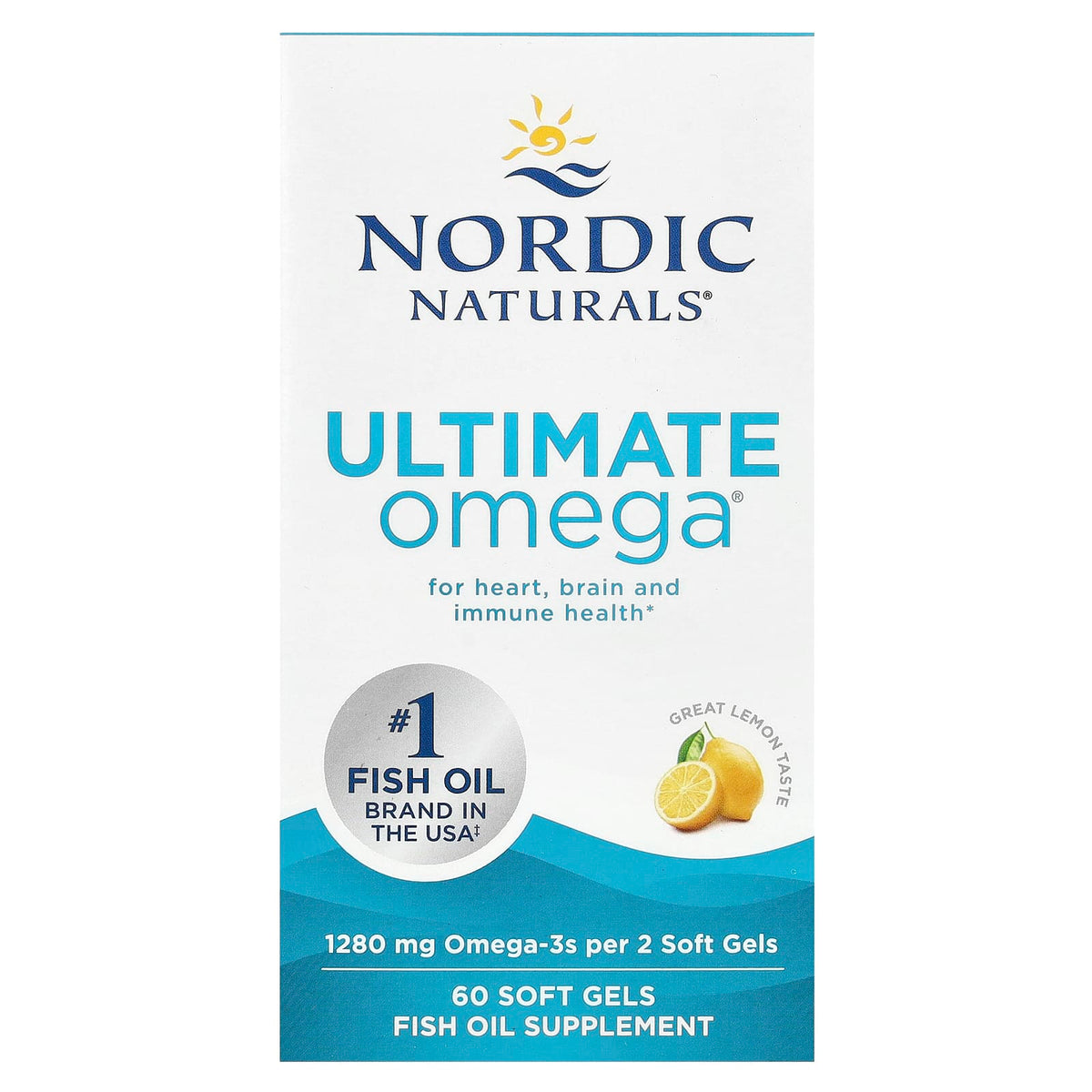 Nordic Naturals, Ultimate Omega, Lemon, 1,280 mg, 60 Soft Gels