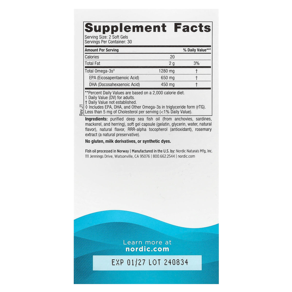 Nordic Naturals, Ultimate Omega, Lemon, 1,280 mg, 60 Soft Gels