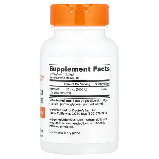 Doctor's Best Vitamin D3 50 mcg (2,000 IU) 180 Softgels