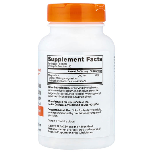 Doctor's Best, High Absorption Magnesium 100% Chelated with Albion Minerals, 100 mg, 120 Tablets