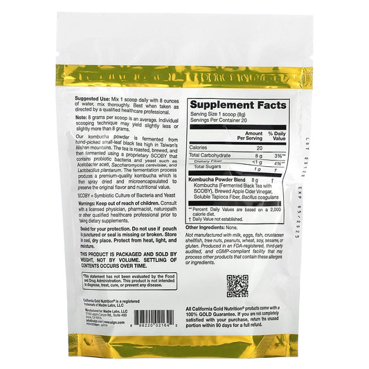 California Gold Nutrition, Superfoods, Kombucha Powder with Kombucha, Brewed Apple Cider Vinegar and Soluble Tapioca Fibre Plus Probiotics, 5.64 oz (160 g)