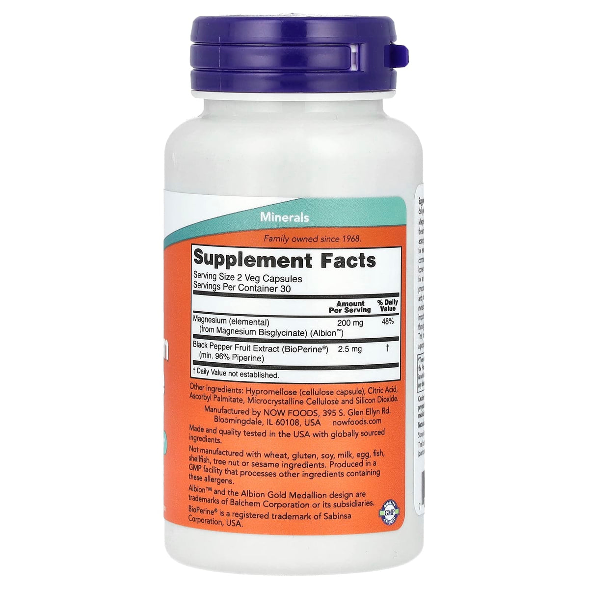 NOW Foods Magnesium Glycinate With BioPerine 60 Caps