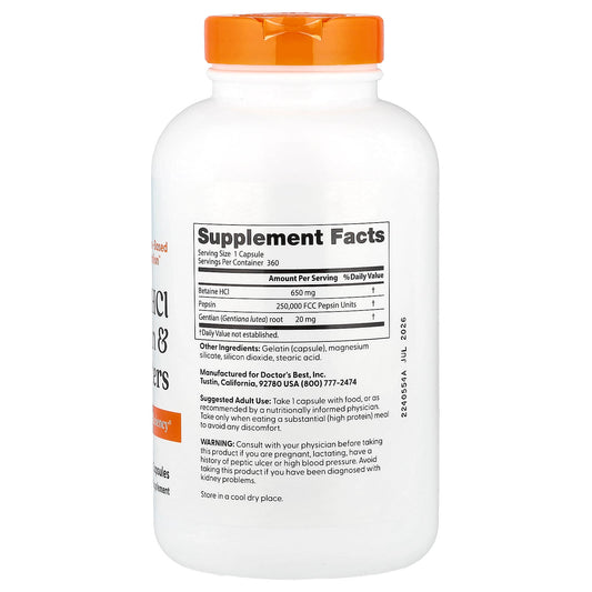 Doctors Best Betaine HCl + Pepsin 360 Caps