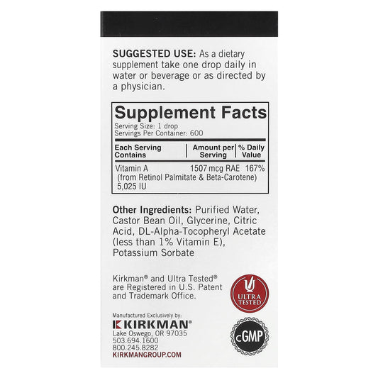 Kirkman Labs, Mycelised Vitamin A Drops, 1 fl oz (30 ml)