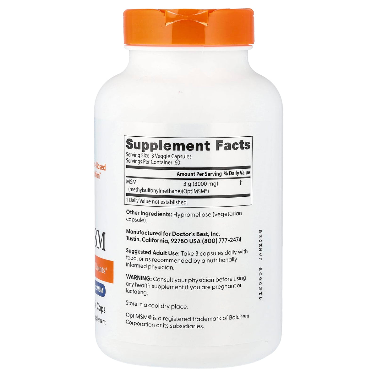 Doctor's Best, MSM with OptiMSM, 1,000 mg, 180 Veggie Caps