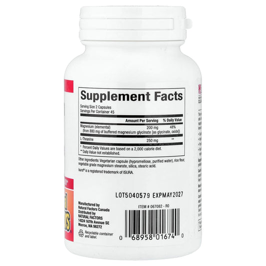 Natural Factors, Magnesium Glycinate plus L-Theanine, 90 Vegetarian Capsules