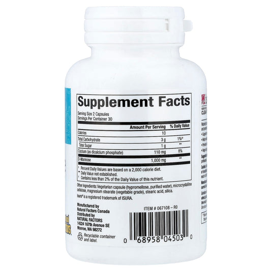 Natural Factors, Womensense®, D-Mannose, 60 Vegetarian Capsules (500 mg per Capsule)