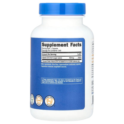 Nutricost, Vitamin D2, 50 mcg (2,000 IU), 240 Capsules