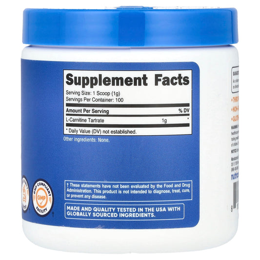 Nutricost, L-Carnitine Tartrate, Unflavoured, 3.5 oz (100 g)