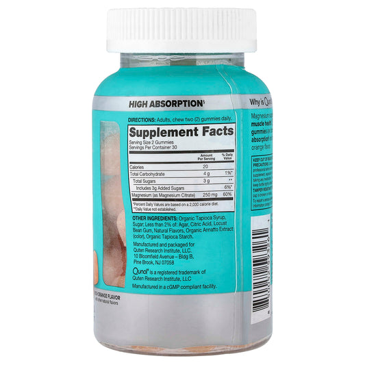 Qunol, Magnesium Citrate Gummies, Rich Orange, 60 Gummies (125 mg per Gummy)