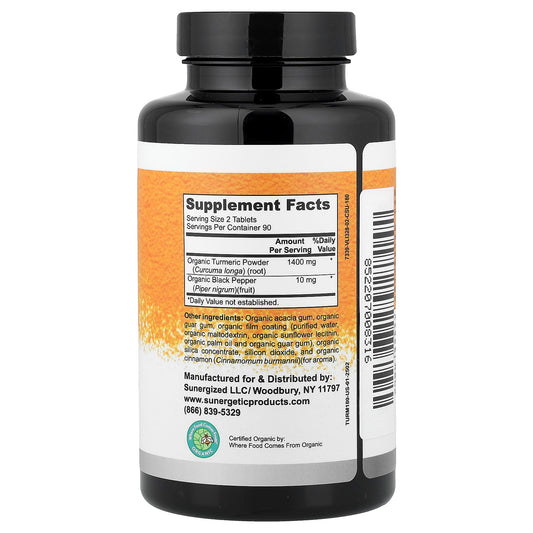 Sunergetic, Organic Turmeric, 180 Tablets