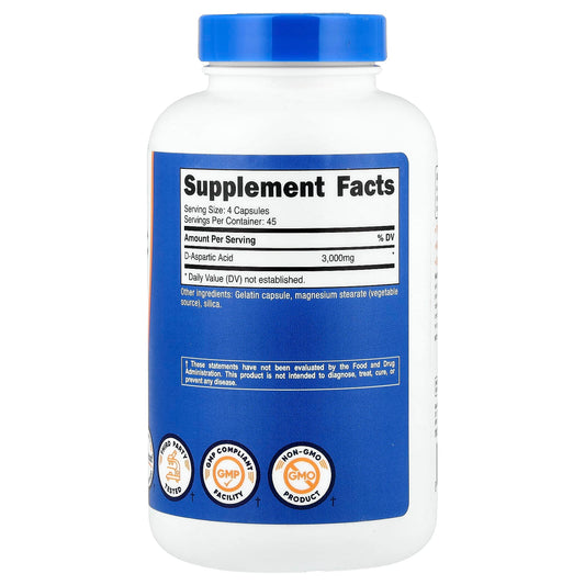 Nutricost, D-Aspartic Acid, 180 Capsules (750 mg per Capsule)